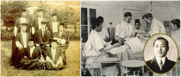 1. 박서양을 포함한 세브란스 의학교 1회 졸업생들의 사진.  2. 에비슨 선교사와 백정의 아들로 최초의 한국인 의사 중 하나였던 박서양이 함께 수술을 집도하고 있다. 사진 우측이 에비슨, 가운데가 박서양.