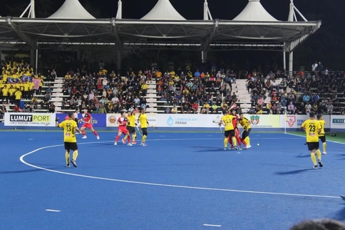 한국과 말레이시아의 1차전 경기 모습. 아시아 하키연맹 소셜 미디어 사진. /연합