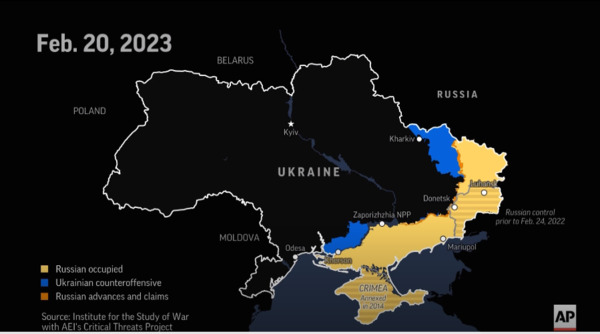 러시아의 우크라이나영토 점령지역. 2023.02.20일. /AP=연합