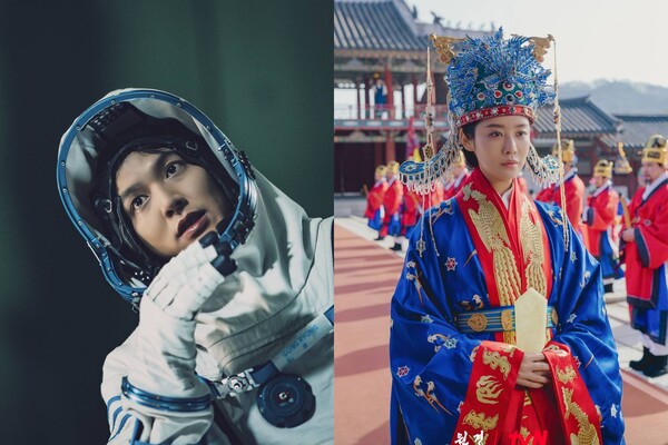 '별들에게 물어봐' 우주관광객 '공령' 역의 이민호(왼쪽)와 '원경' 타이틀롤을 맡은 차주영. /스튜디오 드래곤·TVING