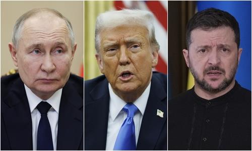 미국의 중재로 러시아와 우크라이나가 3년간의 전쟁을 끝낼 종전협상을 시작할 예정이다. 푸틴(왼쪽부터) 러시아 대통령, 트럼프 미국 대통령, 젤렌스키 우크라이나 대통령. /연합