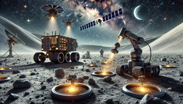 미국의 우주개발 스타트업 인터룬(Interlune)이 달에서 고부가가치 자원인 ‘헬륨3’를 채굴하기 위한 상업자원개발 프로젝트에 본격 착수했다. 2029년 파일럿플랜트를 운용하고, 2030년대 초까지 상업플랜트를 건설하는 것이 목표다. /DALL-E 생성 이미지