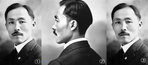 ① 도산 안창호 사진 원본. ② 안창호 원본 사진으로 제미나이 2.0을 이용해 만든 옆모습 ③ 제미나이 2.0으로 생성한 옆모습 사진에서 다시 앞모습을 생성한 사진. 원본과 똑같다.