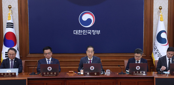 한덕수 대통령 권한대행 국무총리가 14일 정부서울청사에서 국무회의를 하고 있다. /연합