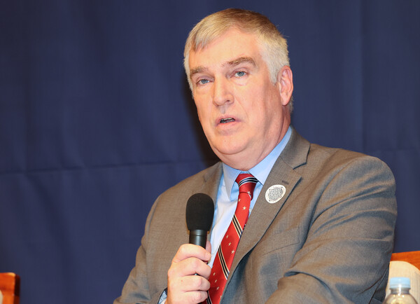 프레드 플라이츠 미국우선주의정책연구소(AFPI) 부소장이 지난 4월 3일 서울 중구 프레스센터에서 열린 제40차 세종국가전략포럼 ‘트럼프 2기 행정부와 동아시아 안보’에서 한미동맹과 북핵 해법을 주제로 발언을 하고 있는 모습. /뉴스1