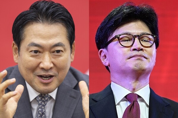 장동혁 국민의힘 대표(왼쪽)와 한동훈 전 국민의힘 대표. /연합